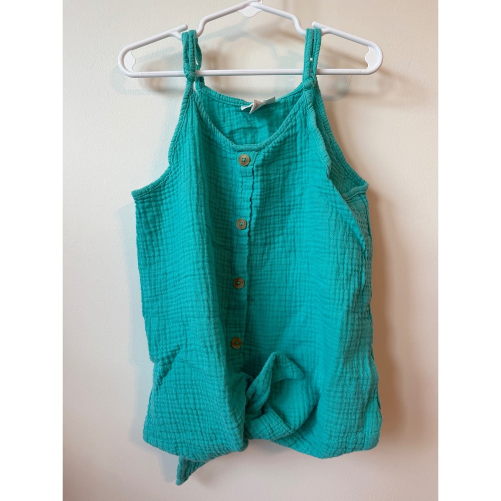 Cat & Jack Girls Teal Green Gauze Button Down Tie Front Tank Top Size M 7/8